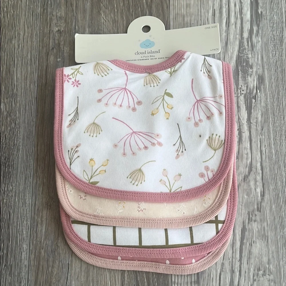 Cloud Island Pink and Cream Baby Bib Set